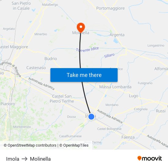 Imola to Molinella map