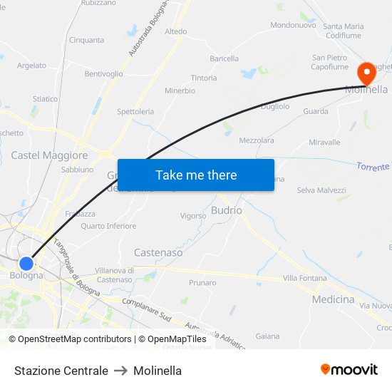 Stazione Centrale to Molinella map