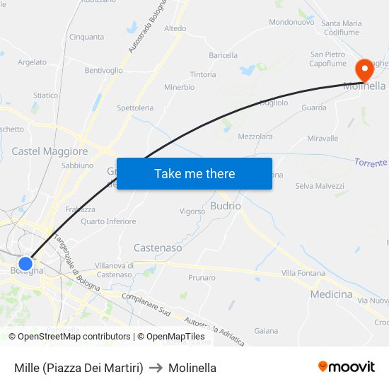 Mille (Piazza Dei Martiri) to Molinella map