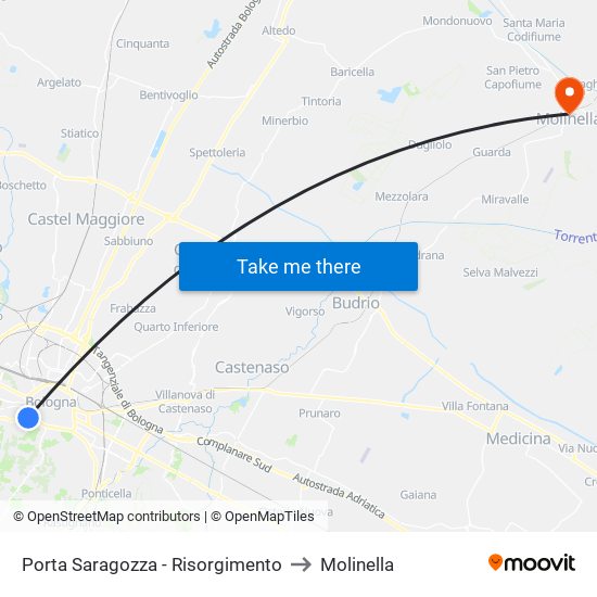 Porta Saragozza - Risorgimento to Molinella map