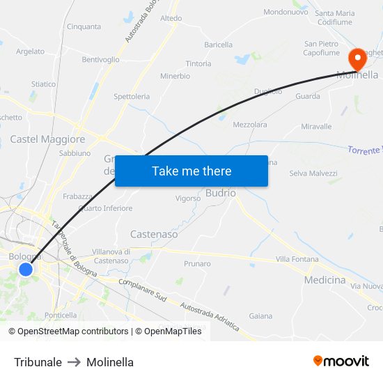 Tribunale to Molinella map