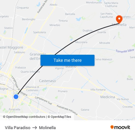 Villa Paradiso to Molinella map