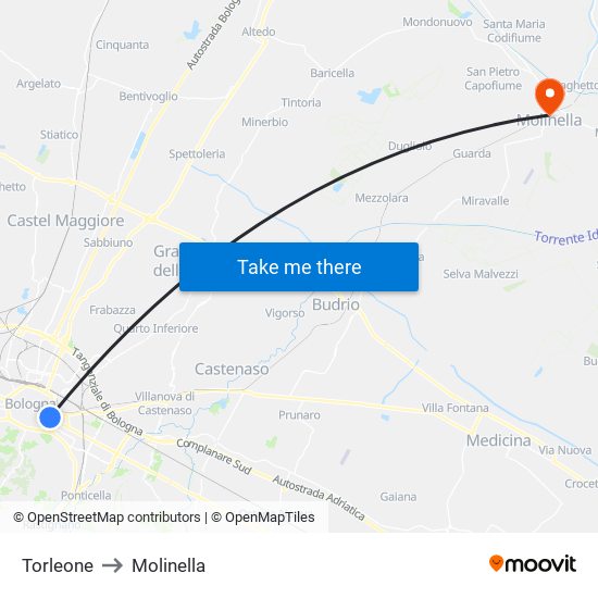 Torleone to Molinella map