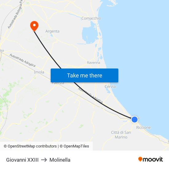 Giovanni XXIII to Molinella map