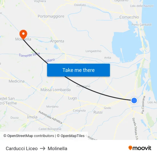 Carducci Liceo to Molinella map