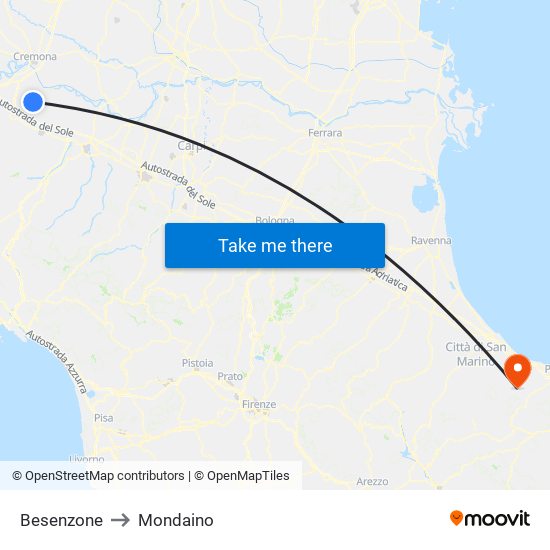 Besenzone to Mondaino map