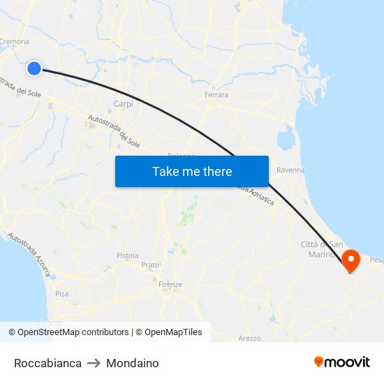 Roccabianca to Mondaino map