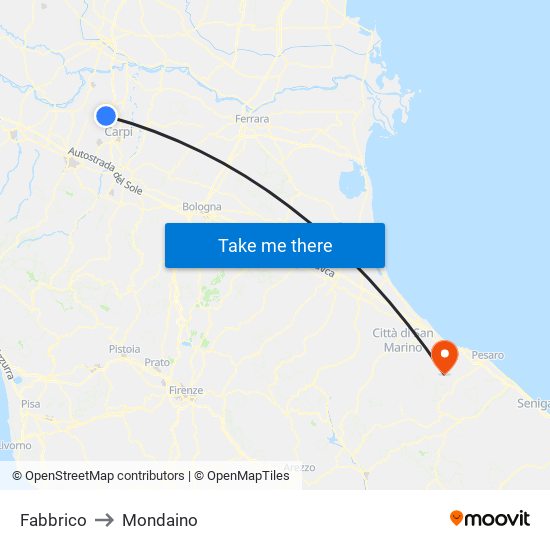 Fabbrico to Mondaino map