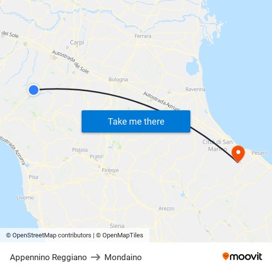 Appennino Reggiano to Mondaino map