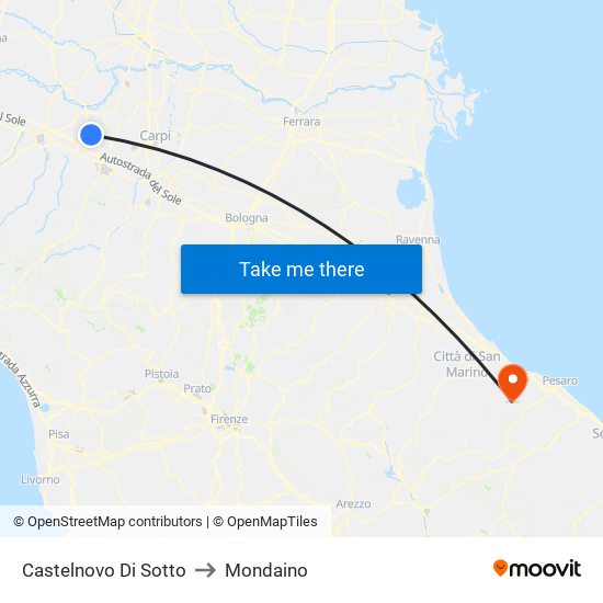 Castelnovo Di Sotto to Mondaino map