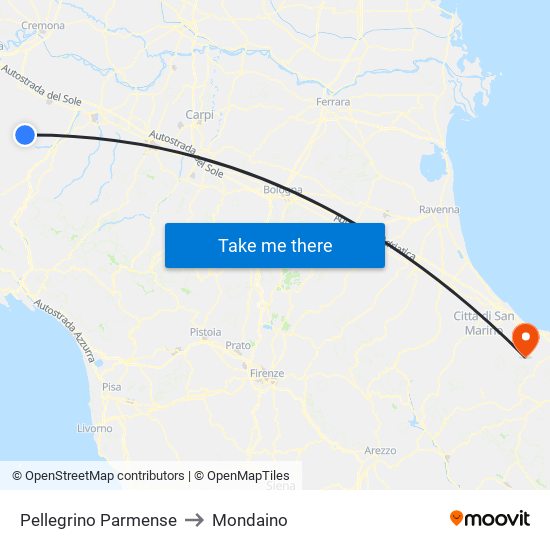 Pellegrino Parmense to Mondaino map