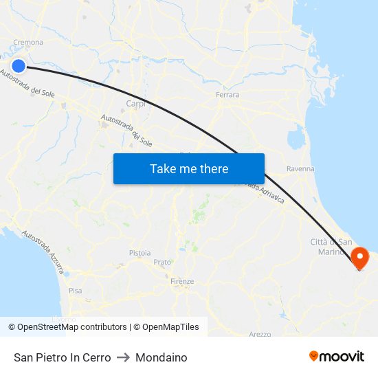San Pietro In Cerro to Mondaino map