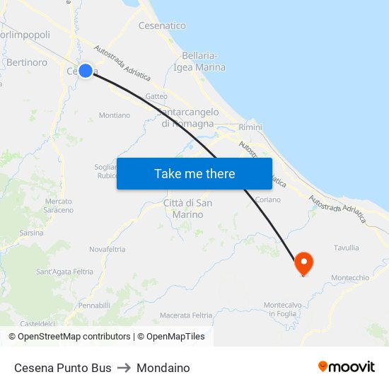 Cesena Punto Bus to Mondaino map