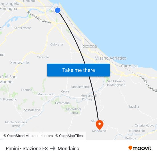 Rimini - Stazione FS to Mondaino map