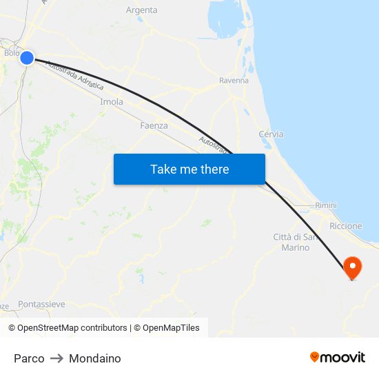 Parco to Mondaino map