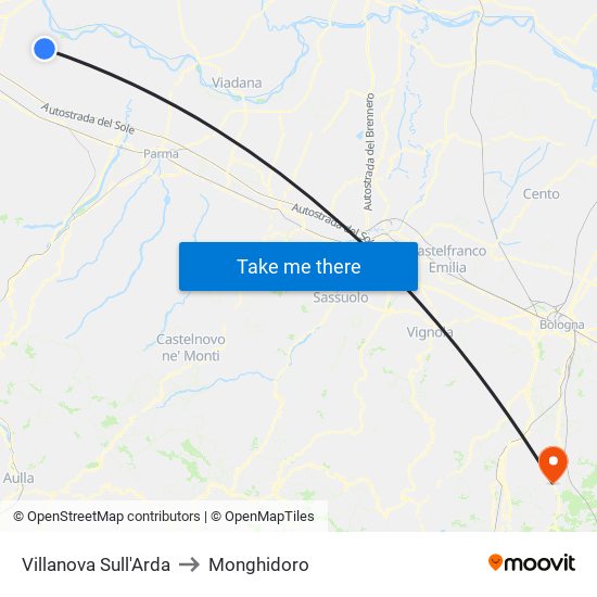 Villanova Sull'Arda to Monghidoro map