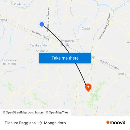 Pianura Reggiana to Monghidoro map