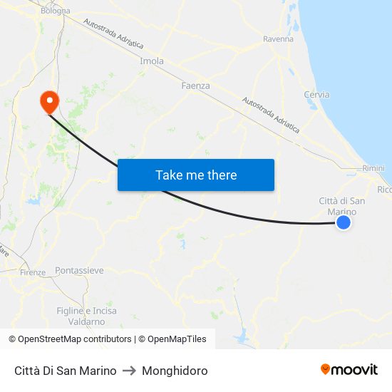 Città Di San Marino to Monghidoro map