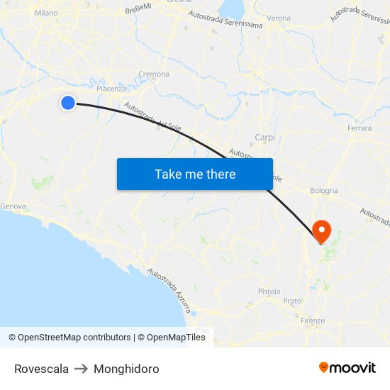 Rovescala to Monghidoro map