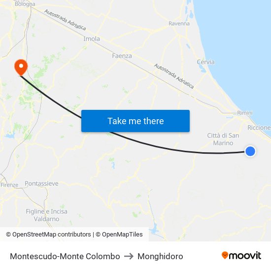 Montescudo-Monte Colombo to Monghidoro map