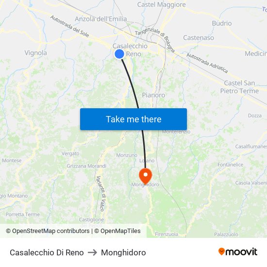 Casalecchio Di Reno to Monghidoro map