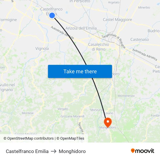 Castelfranco Emilia to Monghidoro map