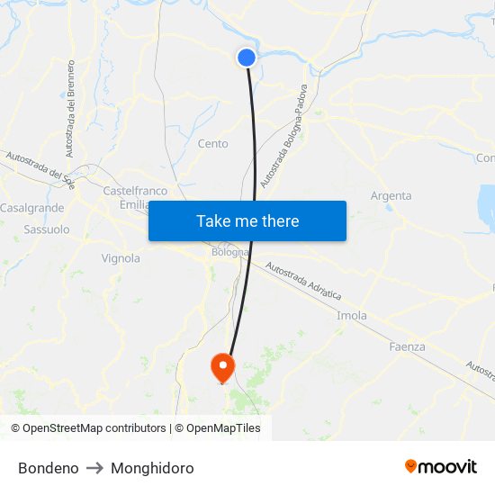 Bondeno to Monghidoro map