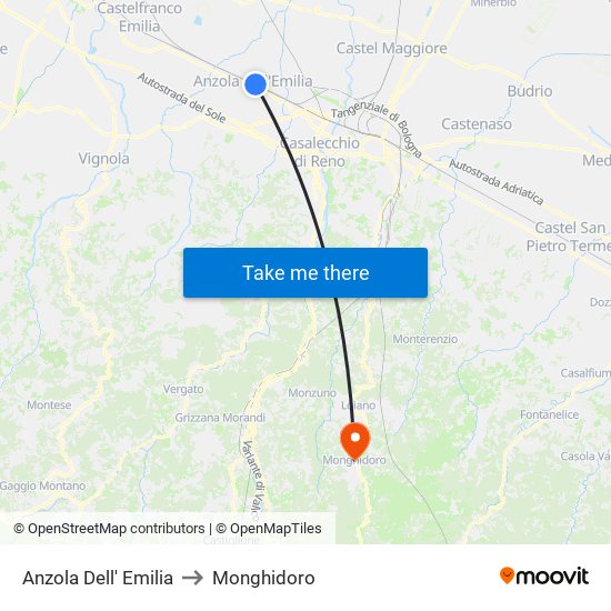 Anzola Dell' Emilia to Monghidoro map