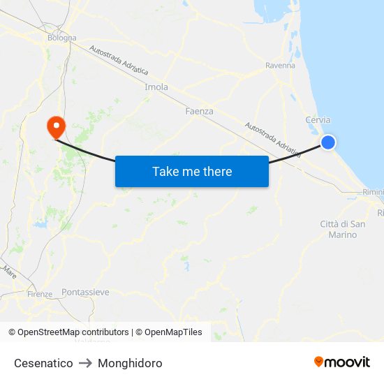 Cesenatico to Monghidoro map