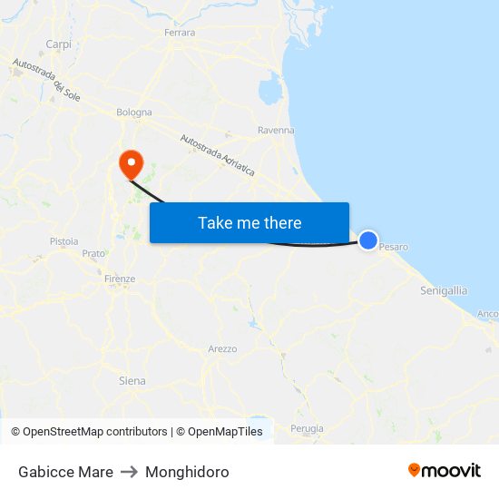 Gabicce Mare to Monghidoro map