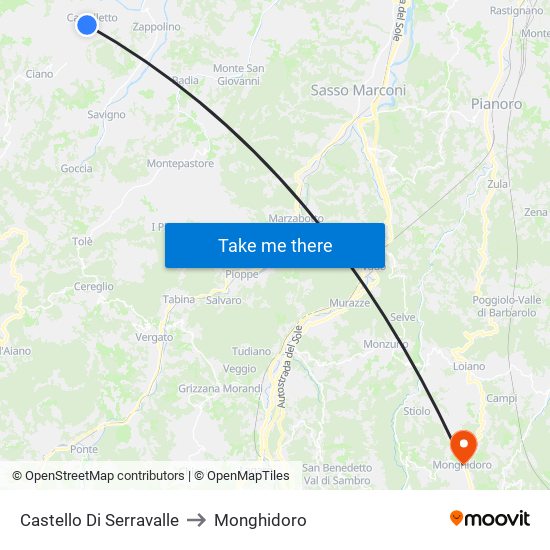 Castello Di Serravalle to Monghidoro map
