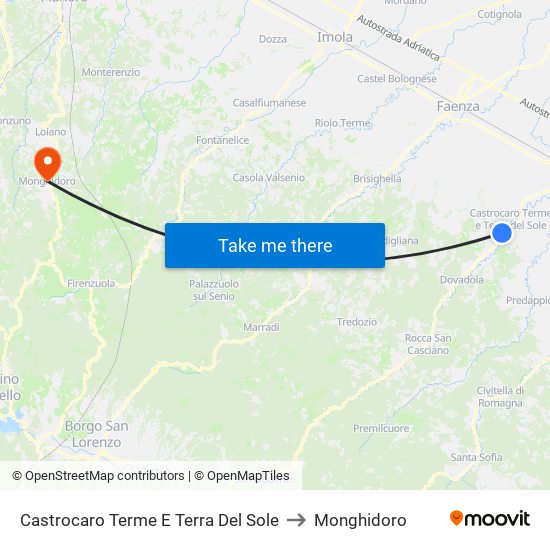 Castrocaro Terme E Terra Del Sole to Monghidoro map