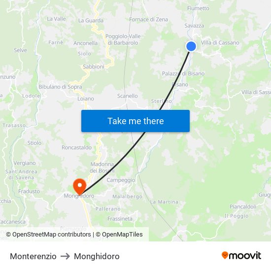 Monterenzio to Monghidoro map