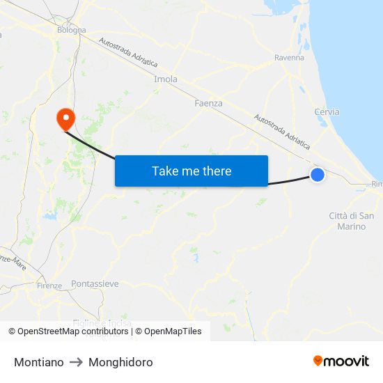 Montiano to Monghidoro map