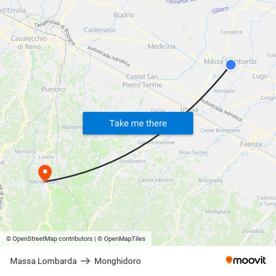 Massa Lombarda to Monghidoro map