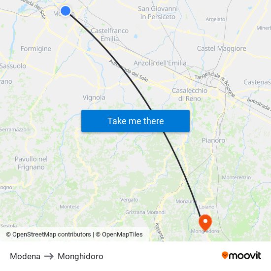 Modena to Monghidoro map