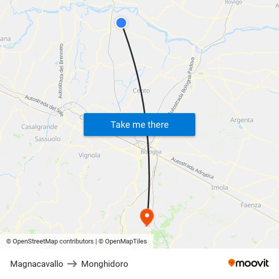 Magnacavallo to Monghidoro map