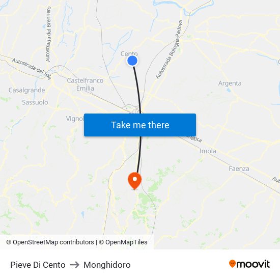 Pieve Di Cento to Monghidoro map