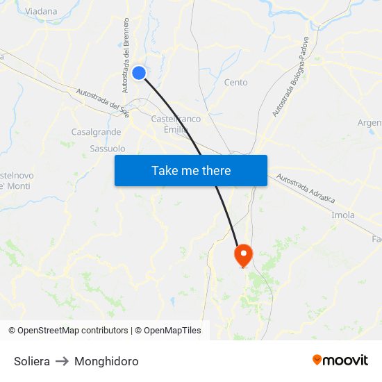 Soliera to Monghidoro map