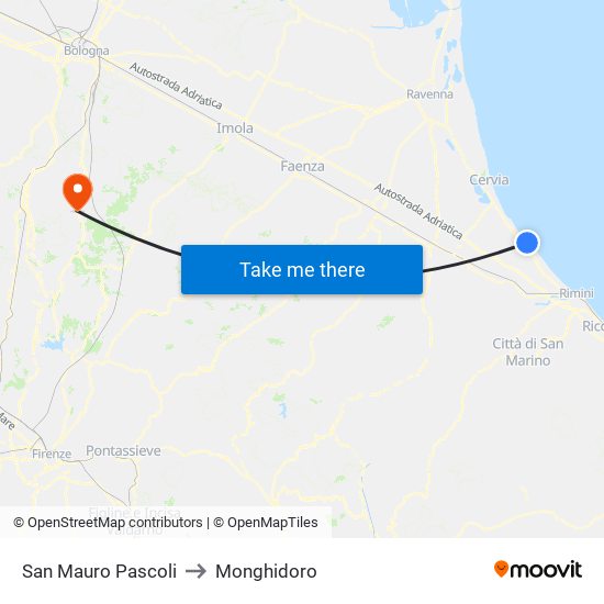 San Mauro Pascoli to Monghidoro map