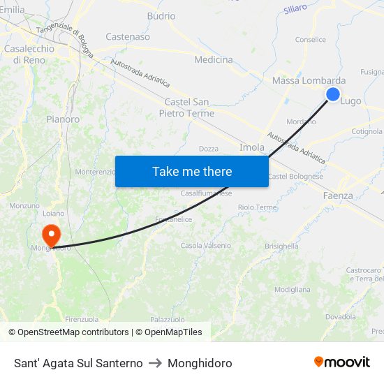 Sant' Agata Sul Santerno to Monghidoro map