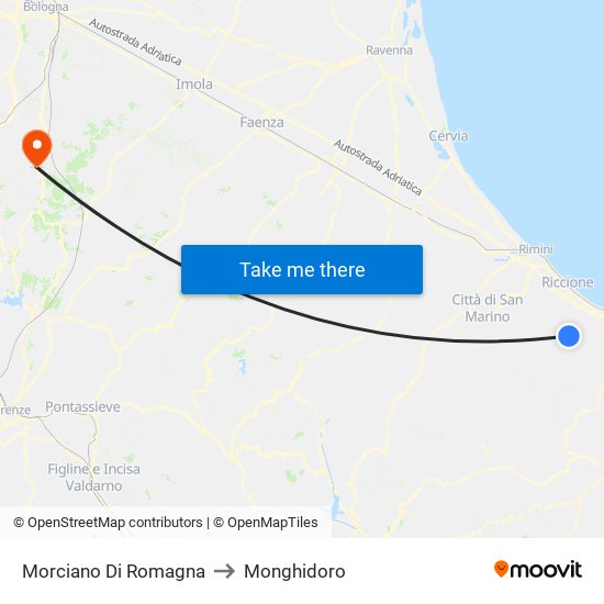 Morciano Di Romagna to Monghidoro map
