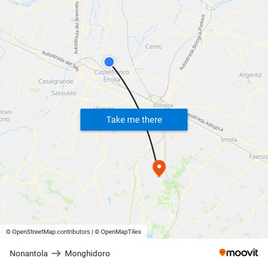 Nonantola to Monghidoro map