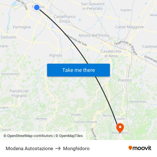 Modena  Autostazione to Monghidoro map