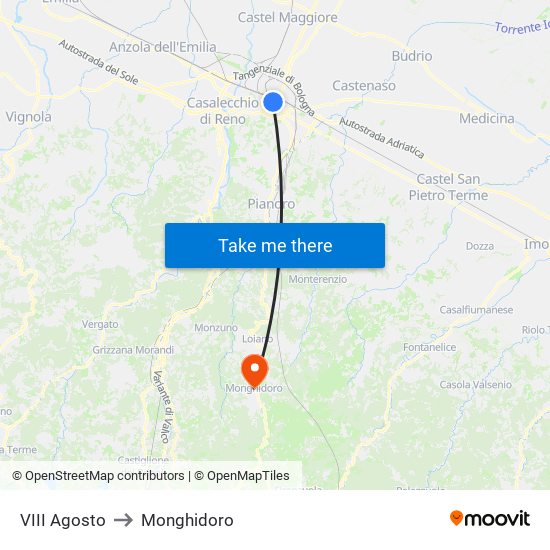 VIII Agosto to Monghidoro map
