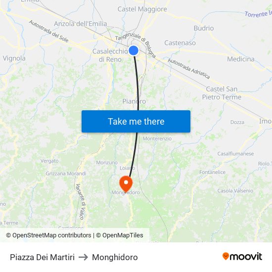 Piazza Dei Martiri to Monghidoro map