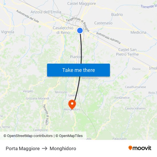 Porta Maggiore to Monghidoro map