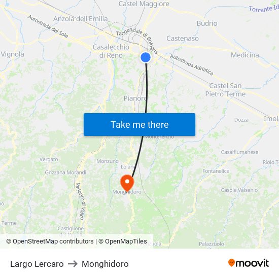 Largo Lercaro to Monghidoro map