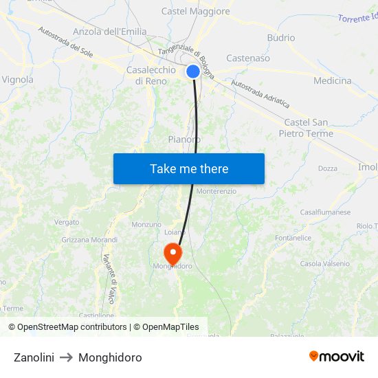 Zanolini to Monghidoro map