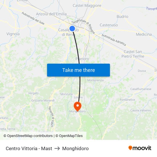 Centro Vittoria - Mast to Monghidoro map